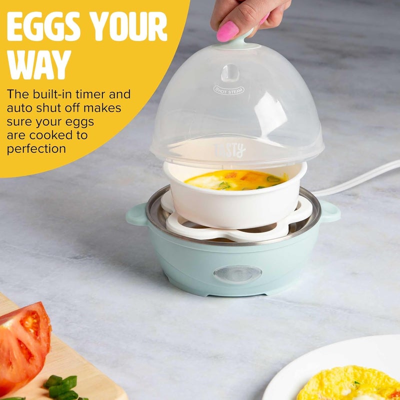 Tasty Mini Rapid Egg Cooker, 5-Egg Capacity for Perfect Hard Boiled Eggs or Omelets, Auto Shut Off, Aqua - Image 3